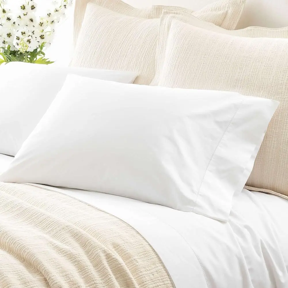 

Classic Hemstitch White Pillowcases (Pair), Standard Size, White Solid Pattern
