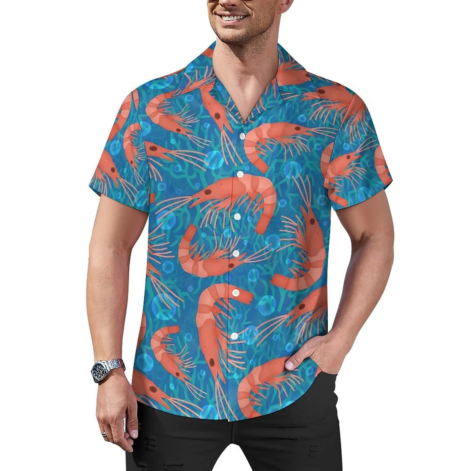 

Nautical Lobster Beach Shirt Man Coral Ocean Classic Casual Shirts Summer Short Sleeves Fashion Graphic Plus Size Blouses Gift