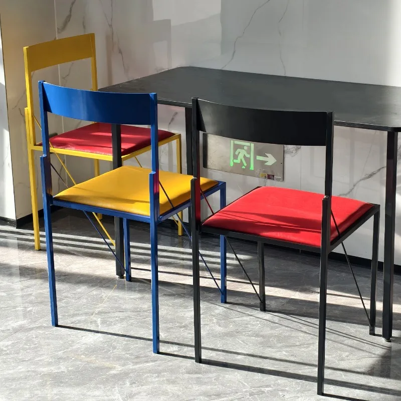 Designer Colorful Dining Chair Memphis Backrest Stool for Milk Tea Shop Dopamine Aesthetic Cafe Seating Modern Reception Chairs view 3