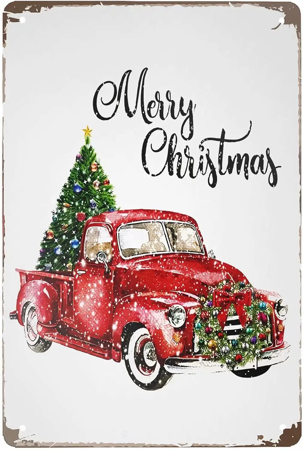 HERYNLRN Metal Tin Sign Vintage Style Merry Christmas Truck Tree Home Bar Decor Cafe Restaurant Shop