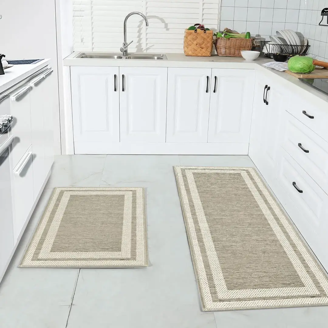 

Minimalist Border Kitchen Floor Mat Multiple Colors Ultra Soft Washable Non Slip Stain Resistant Mat for Kitchen Bedroom Decor