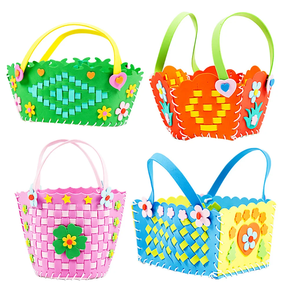 4 pçs criativo eva tecido cesta diy artesanal crianças jardim de infância não tecido cesta de flores conjunto de material de artesanato educacional