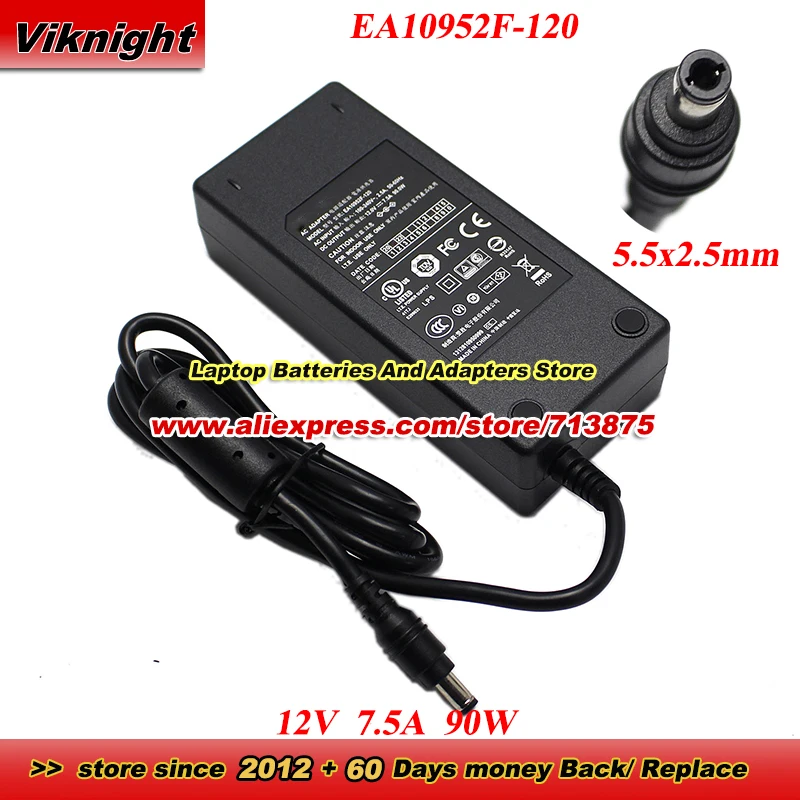 EA10952F-120 AC Adapter 12V 7.5A 90W Power Adapter with 5.5x2.5mm tip Charger
