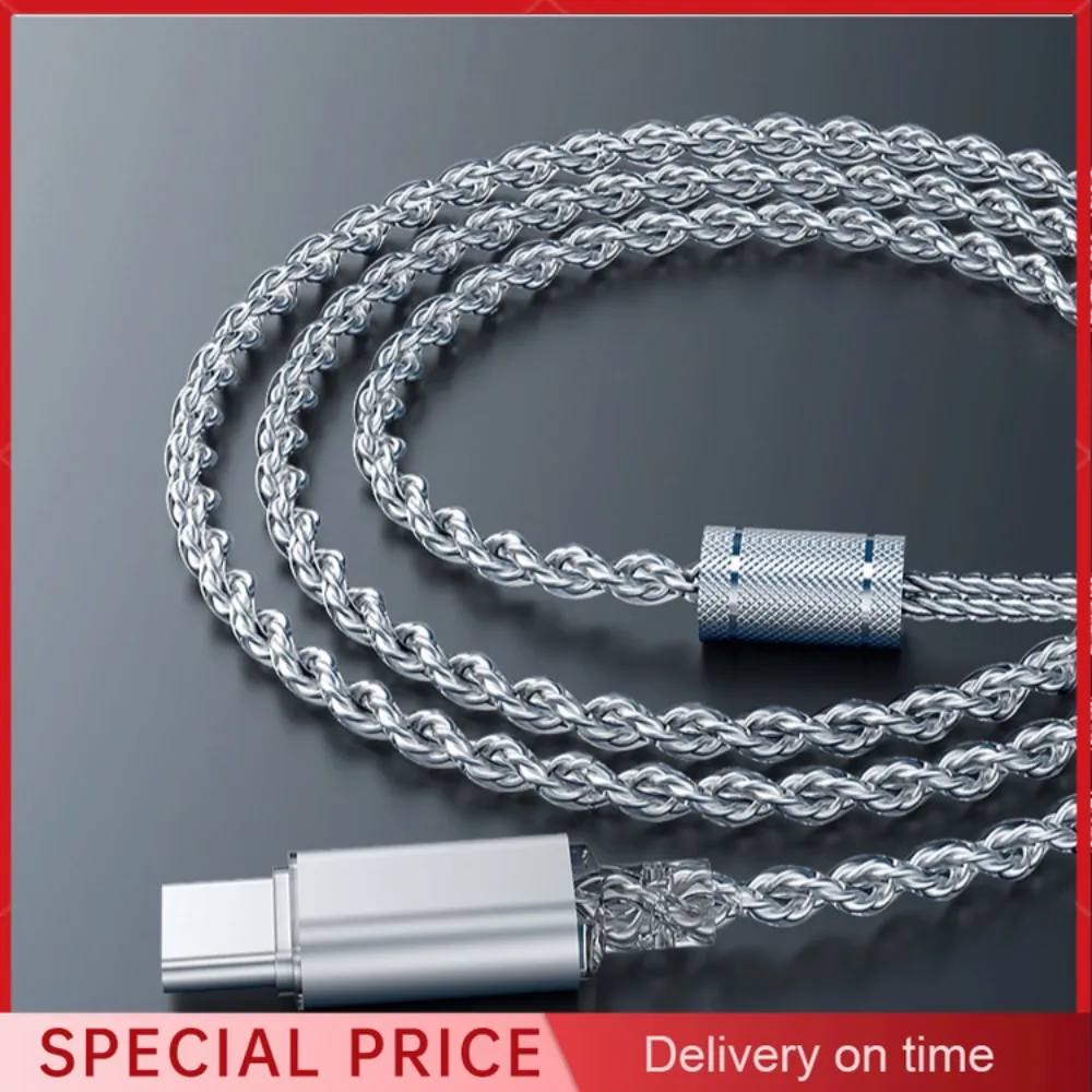Lafitear cabo de atualização de fone de ouvido banhado a prata tipo C DAC S-PIN HIFI V7.1 estéreo USB-C para QDC KZ TRN IEMs