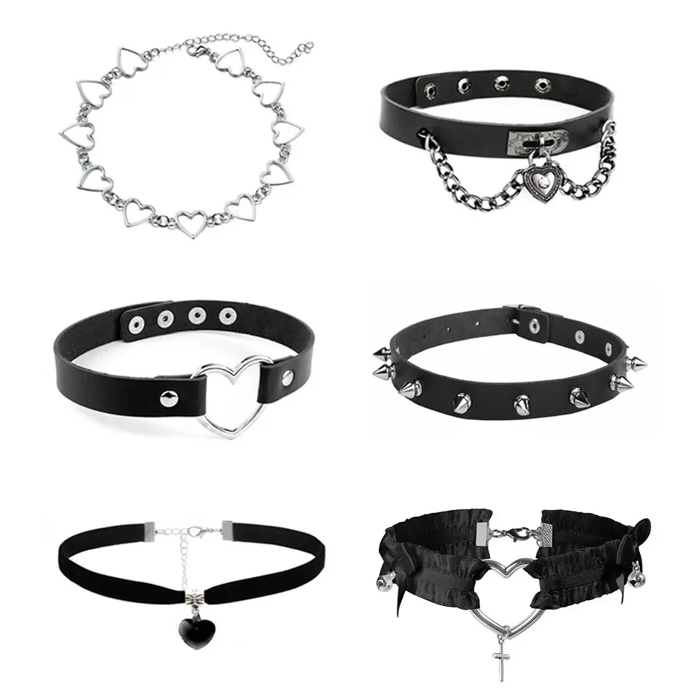 

Sexy Trendy Vintage Charm Round Gothic Collar Necklaces Jewelry Gift Gothic Leather Heart Harajuku Women Punk Choker Necklace