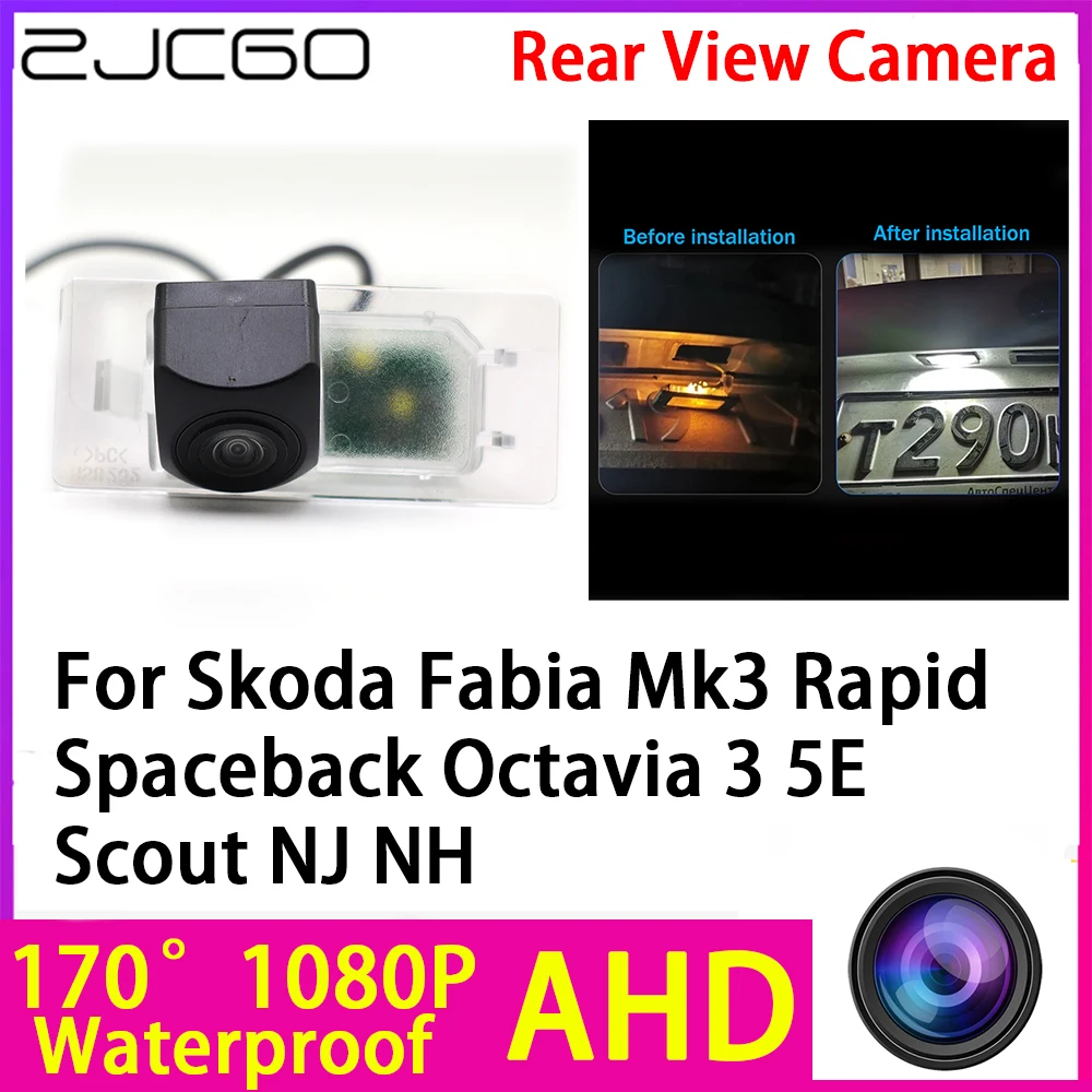 

ZJCGO AHD 1080P Reverse Rear View Camera Night Vision Waterproof for Skoda Fabia Mk3 Rapid Spaceback Octavia 3 5E Scout NJ NH