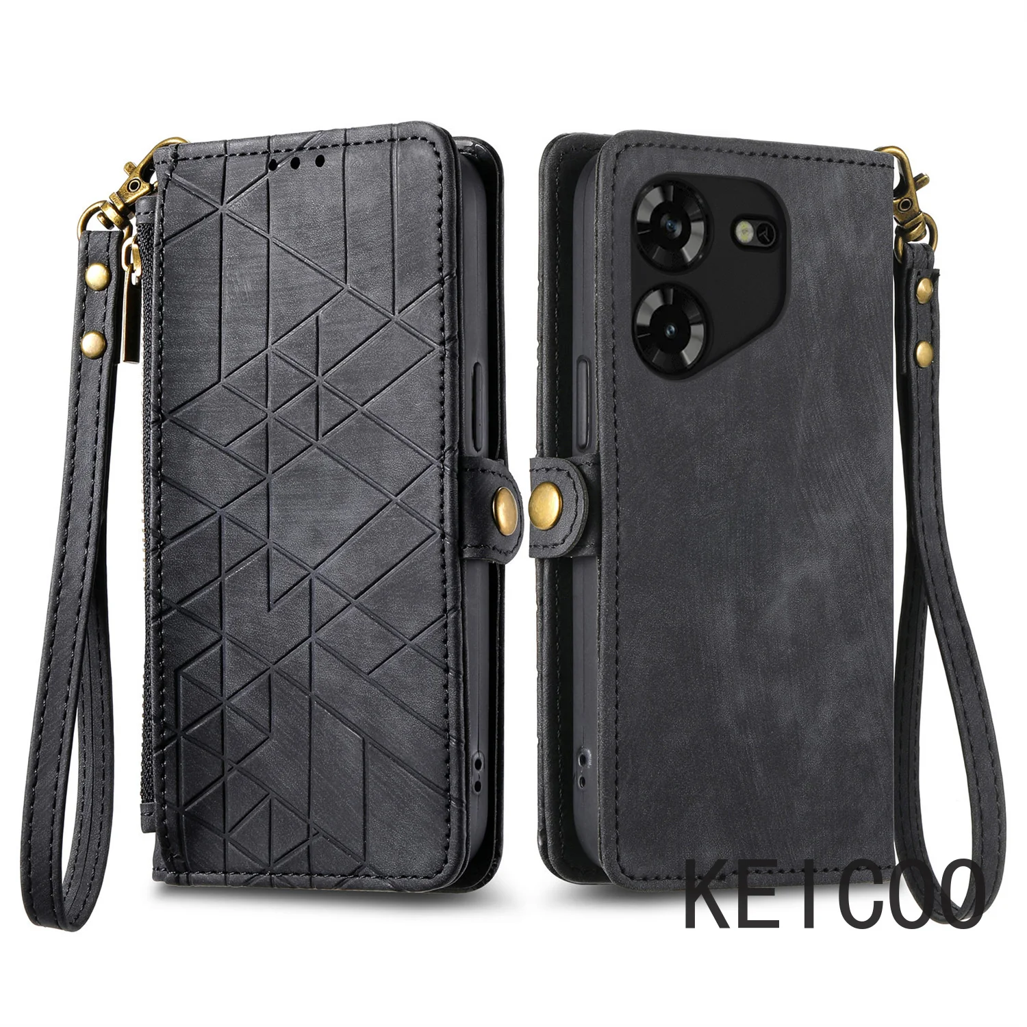 Business Shell for Tecno Pova 5 2 Camon 18i 18 18P 4G Geometric Zipper Wallet Leather Case Fashion Wallet Clip Pretty Housing