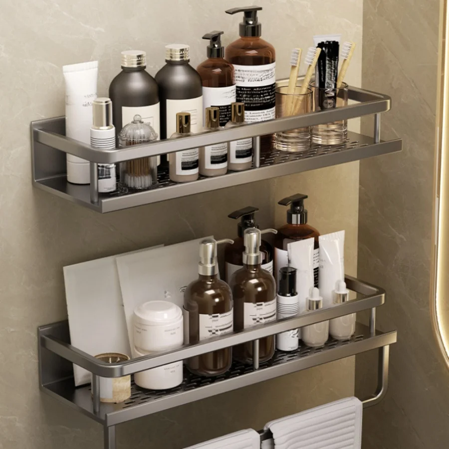 1 Bathroom Sink Storage Rack Towel Bar Shampoo And Cosmetics Storage Rack Bathroom Wall Mounted Aluminum Storage Tool