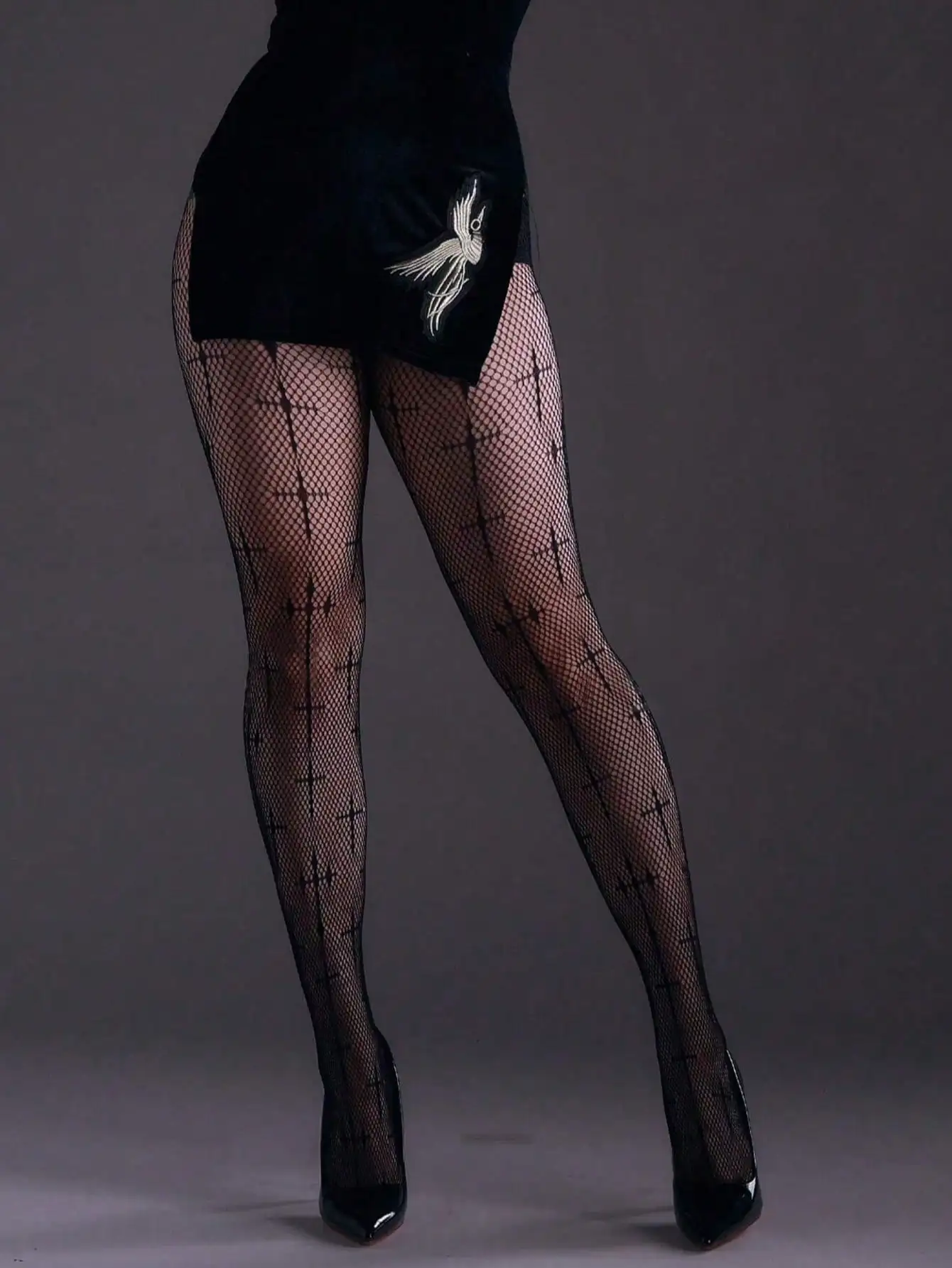 

Черные колготки-сетка с перекрестным узором, готические эластичные чулки для женщин, на все сезоны