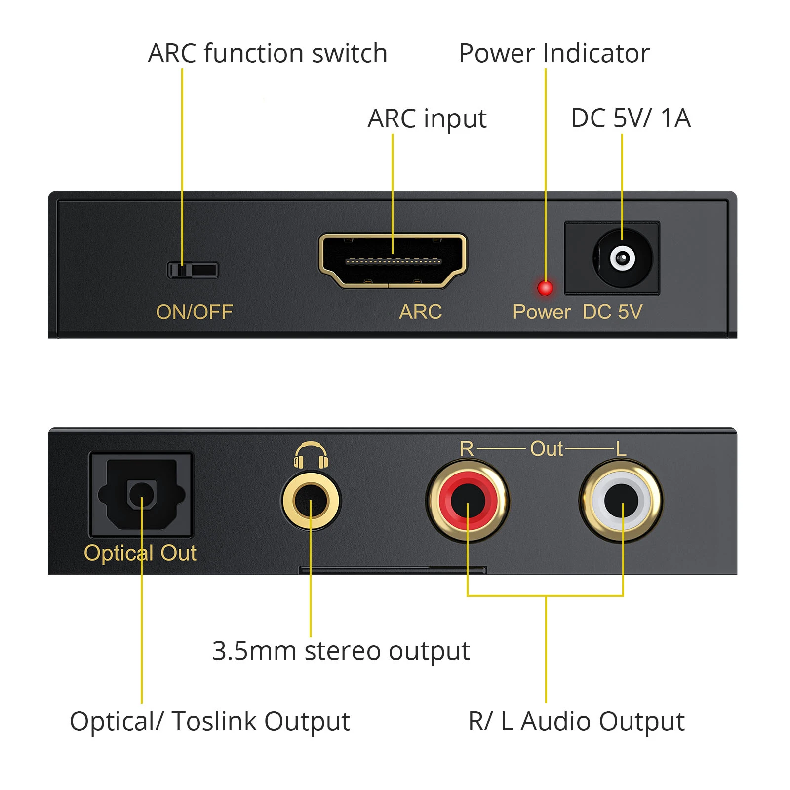 PROZOR 192KHz DAC Converter 5.1ch Digital ARC Audio Extractor RCA Optical 3.5mm Headphone Stereo Audio Return Channel Adapter