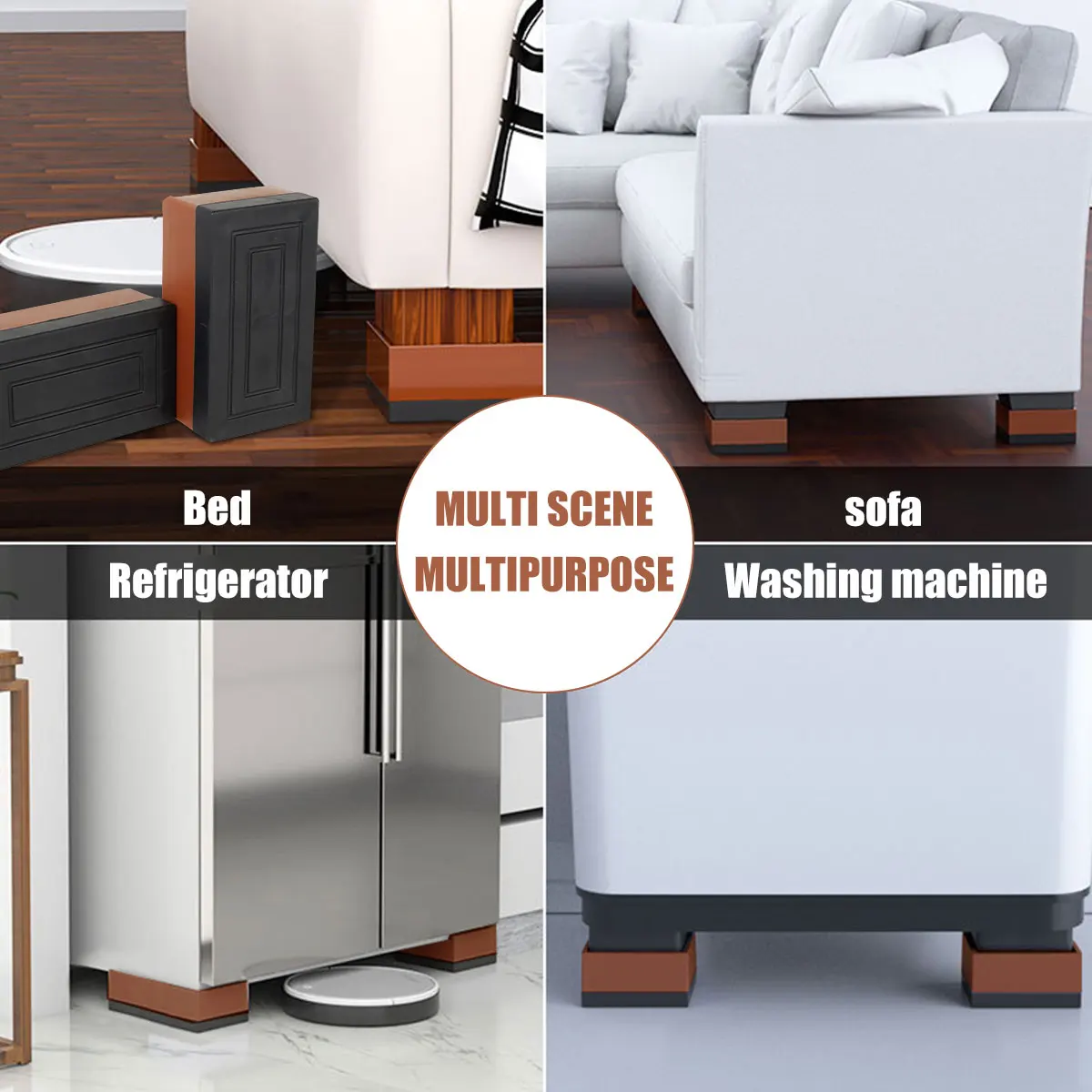 4 pezzi piedini per rialzo per mobili TPU antiscivolo letto divano frigorifero tavolo rialzi supporto per mobili rettangolare multifunzionale