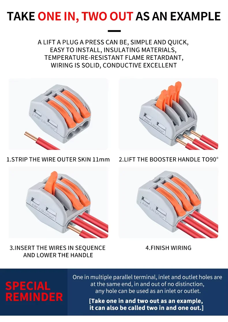10 Stück Kabelverbinder Elektrische Streifenverbinder Mini-Käfigfeder Universelle Kompakte Schnellverdrahtungsleiter Push-in-Klemme – Detail 3