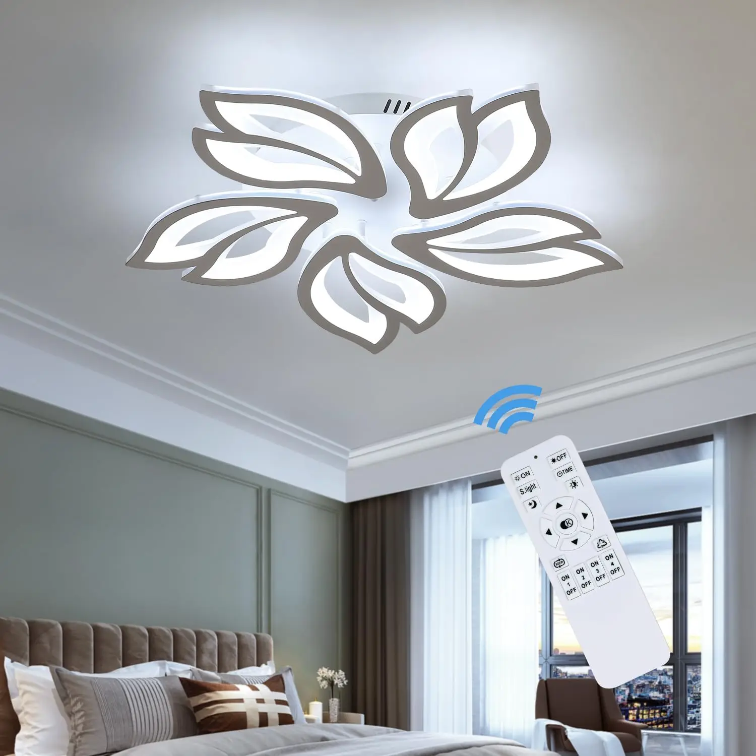 LED-plafondlamp, 45W moderne LED-plafondlamp dimbaar met afstandsbediening, petal acryl plafondlamp