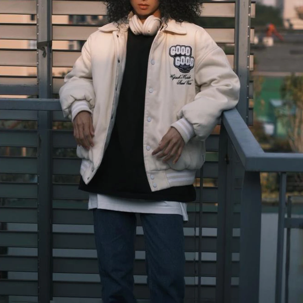 American High Street Fashion Trend Embroidered Baseball Jacket Autumn And Winter Mens Cotton Jacket Thick Winter Coat Coat