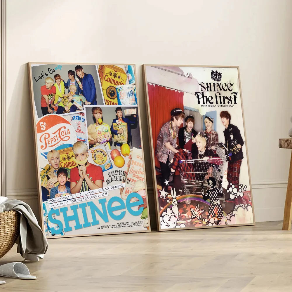 Kpop Korean Boys SHINee Poster Anime Posters Sticky Waterproof Paper Sticker Coffee House Bar Kawaii Room Decor