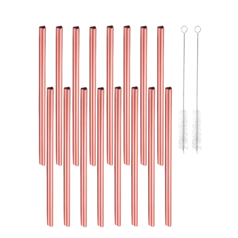 Reusable Straws 16 Pack, Stainless Steel Drinking Straws, Heart Shaped Metal Straw Bulks with 2 Cleaning