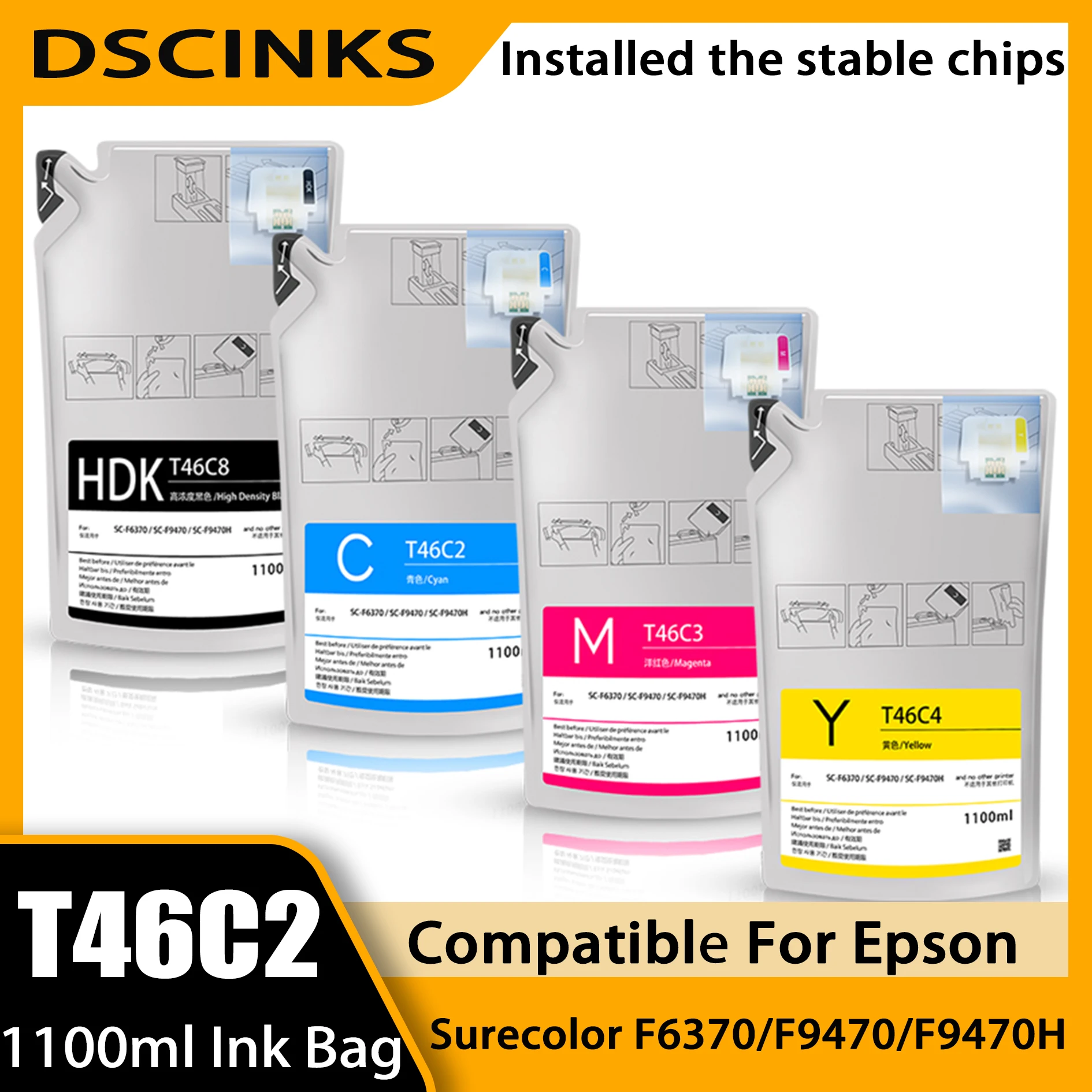 T46C8 T46C2 T46C3 T46C4 كيس الحبر صبغ التسامي الحبر حزمة لإبسون SureColor F6370 F9470 F9470H SC-F6370 SC-F9470 SC-F9470H #1