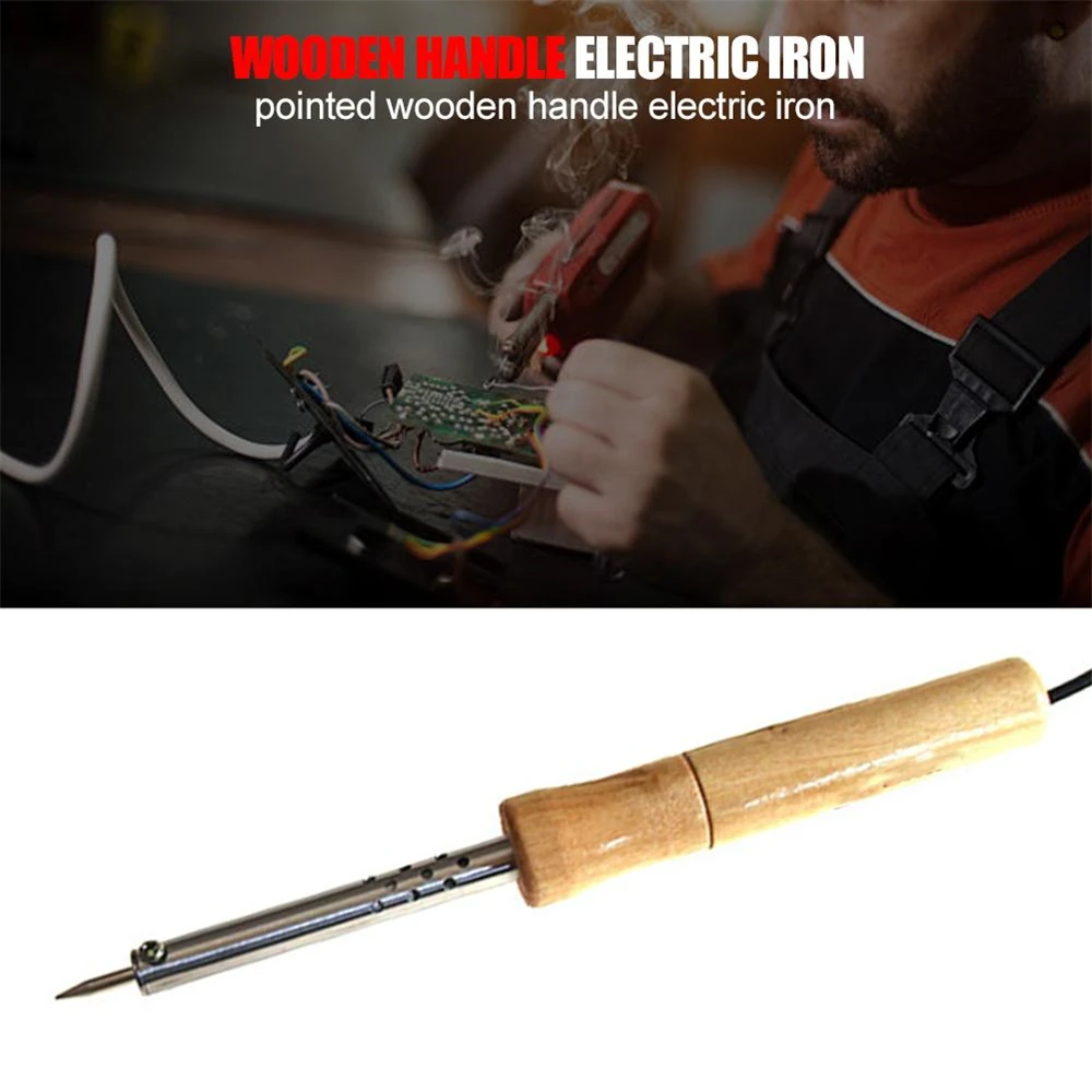 220V 30W/40W/60W/80W/100W Wood Handle Mini Electric Soldering Iron Rework Station Adjustable Temperature Welding Repair Tools