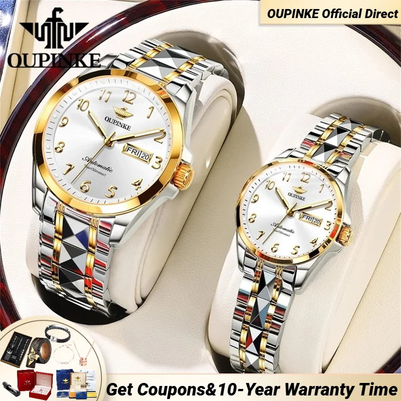 

OUPINKE 3228 Couple Watches Digital Dial Date Week Japan Automatic Movement Mechanical Wristwatches for Men Women Waterproof NEW