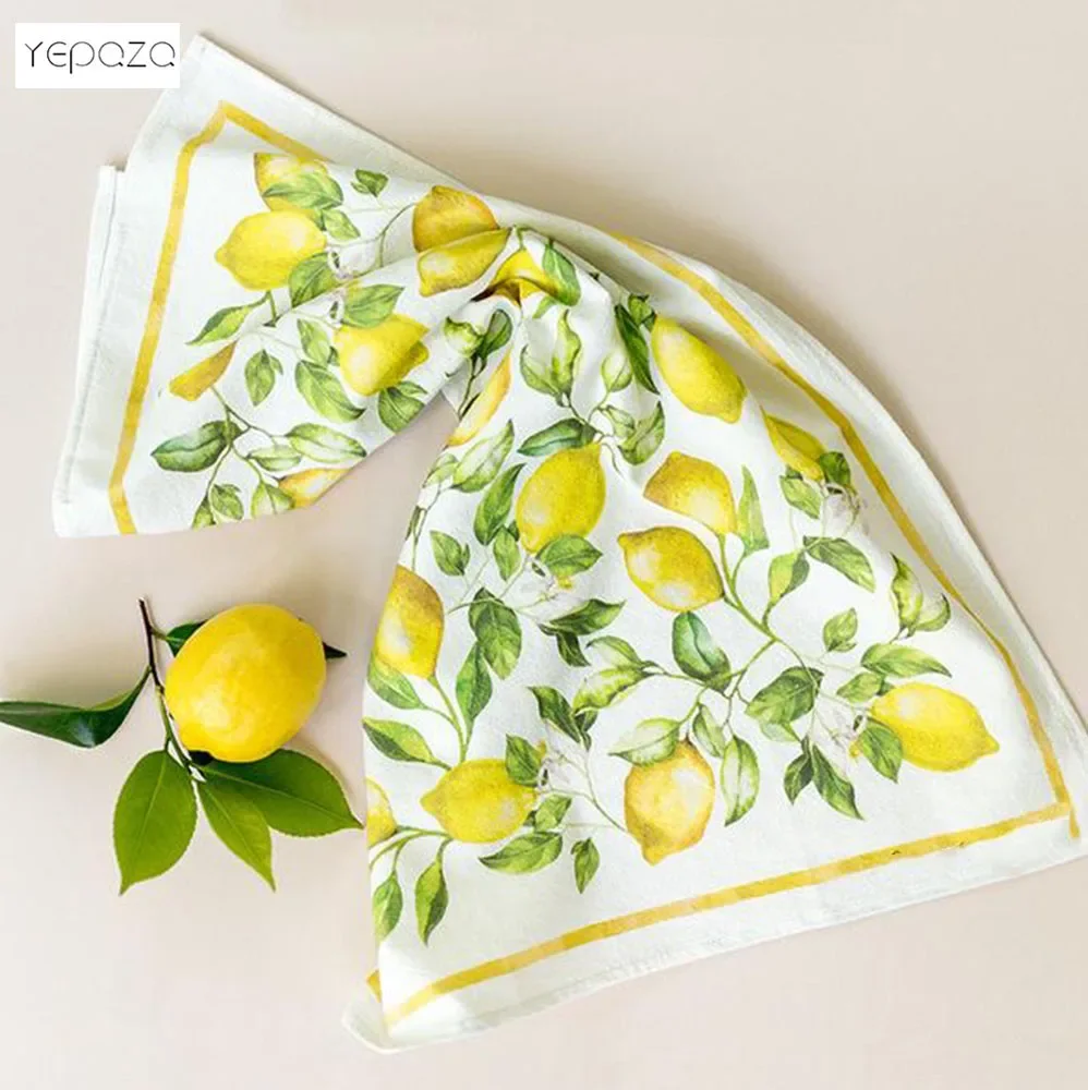 2pcs in a set Kichen Decoracion Pretty Lemon Tea towels Flour Sack Cotton Kitchen Towels Strong Water Absorbent Soft Discloths