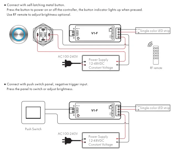 12-48VDC CV Dimmer LED sbiadito sbiadito (Push Dim)V1-F RF 1CH * 8A 5 velocità di sbiadimento/oscuramento senza gradini per striscia LED monocolore