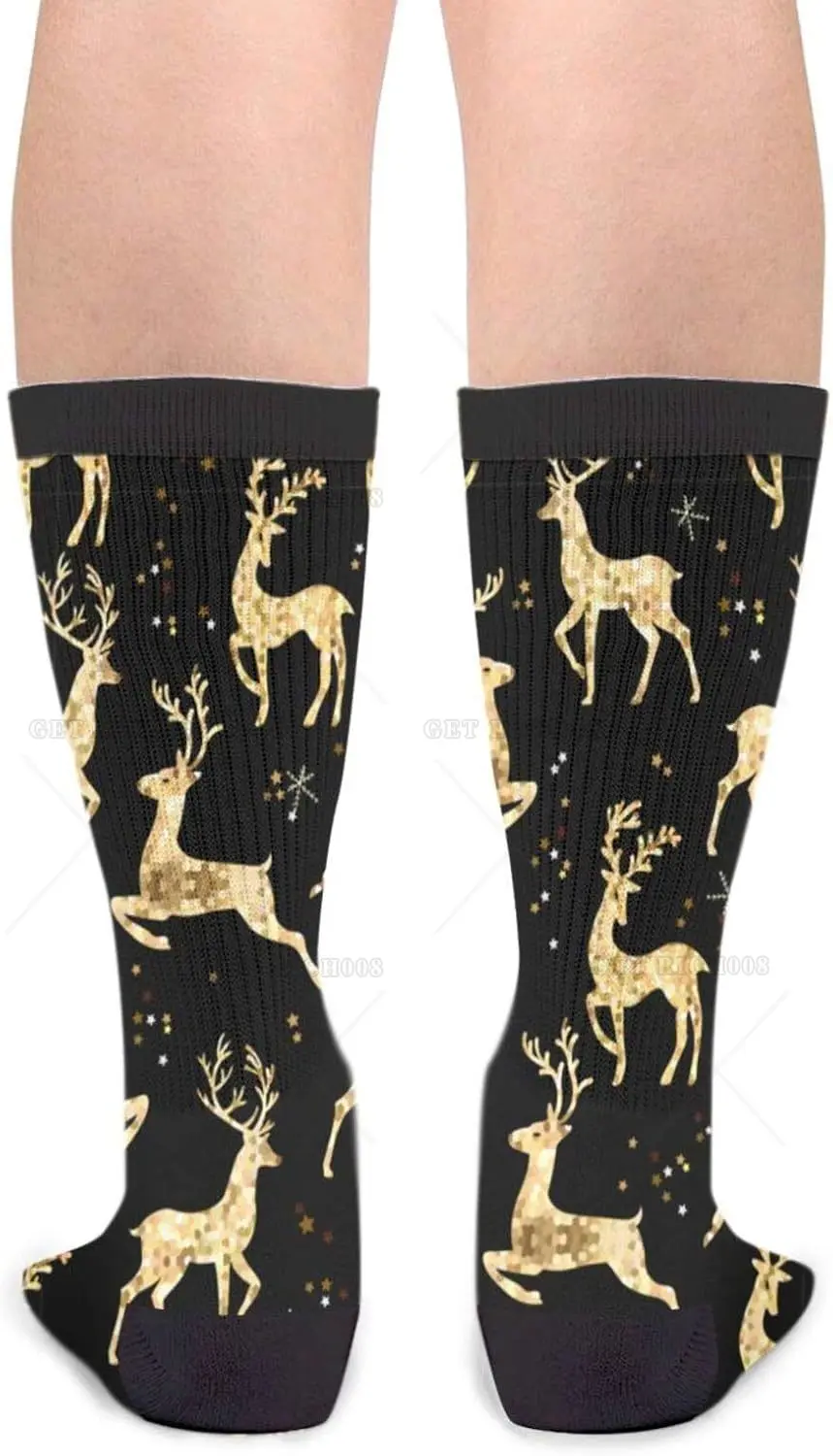 Golden Deers Middle Tube High Ankle Crew Socks Casual Mid Calf Dress Socks Long Socks for Men Women One Size