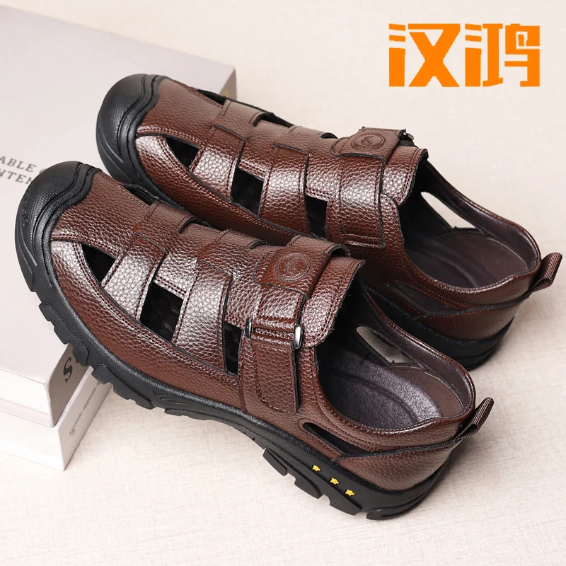 

Hanhong cool leather shoes men's leather hollowed out 2024 new soft soled middle-aged and old father's shoes hole summer men's s