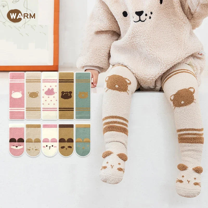 Baby Toddlers Long Leg Warmer Anti Slip Floor Walking Socks Set Boys Cute Cartoon Girls Boys Kids Winter Warm Stocking