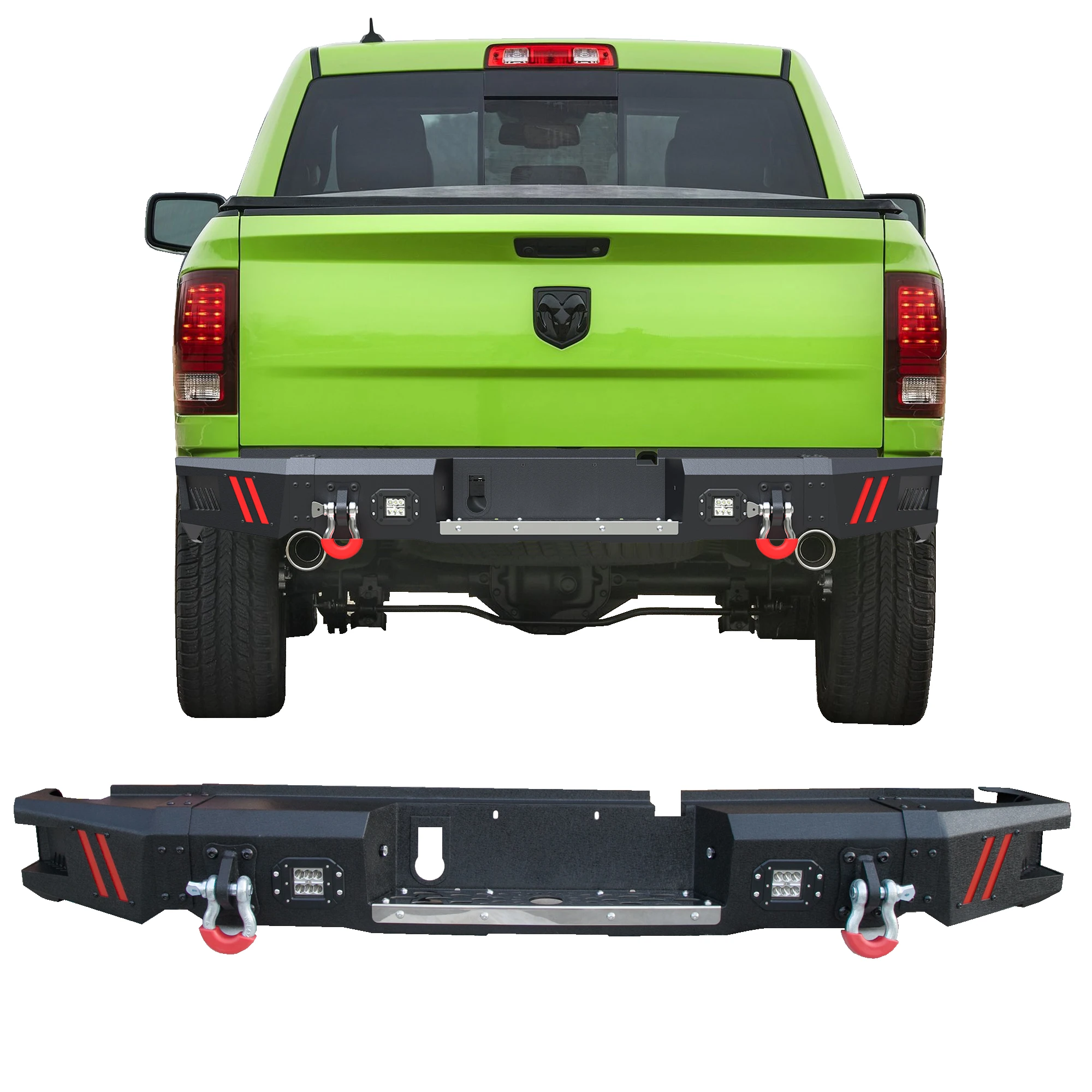 

Rear Bumper with Antiskid Plate and 2x18W LED Lights for 2013-2018 Dodge Ram 1500,Textured Black Ram 1500 Rear Bumper