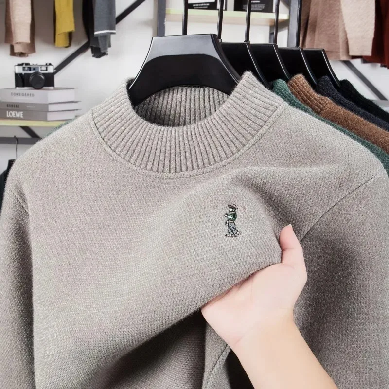 

Luxury brand men's round neck knitted sweater fashion cartoon embroidery comfort warm plush autumn winter casual golf pullover