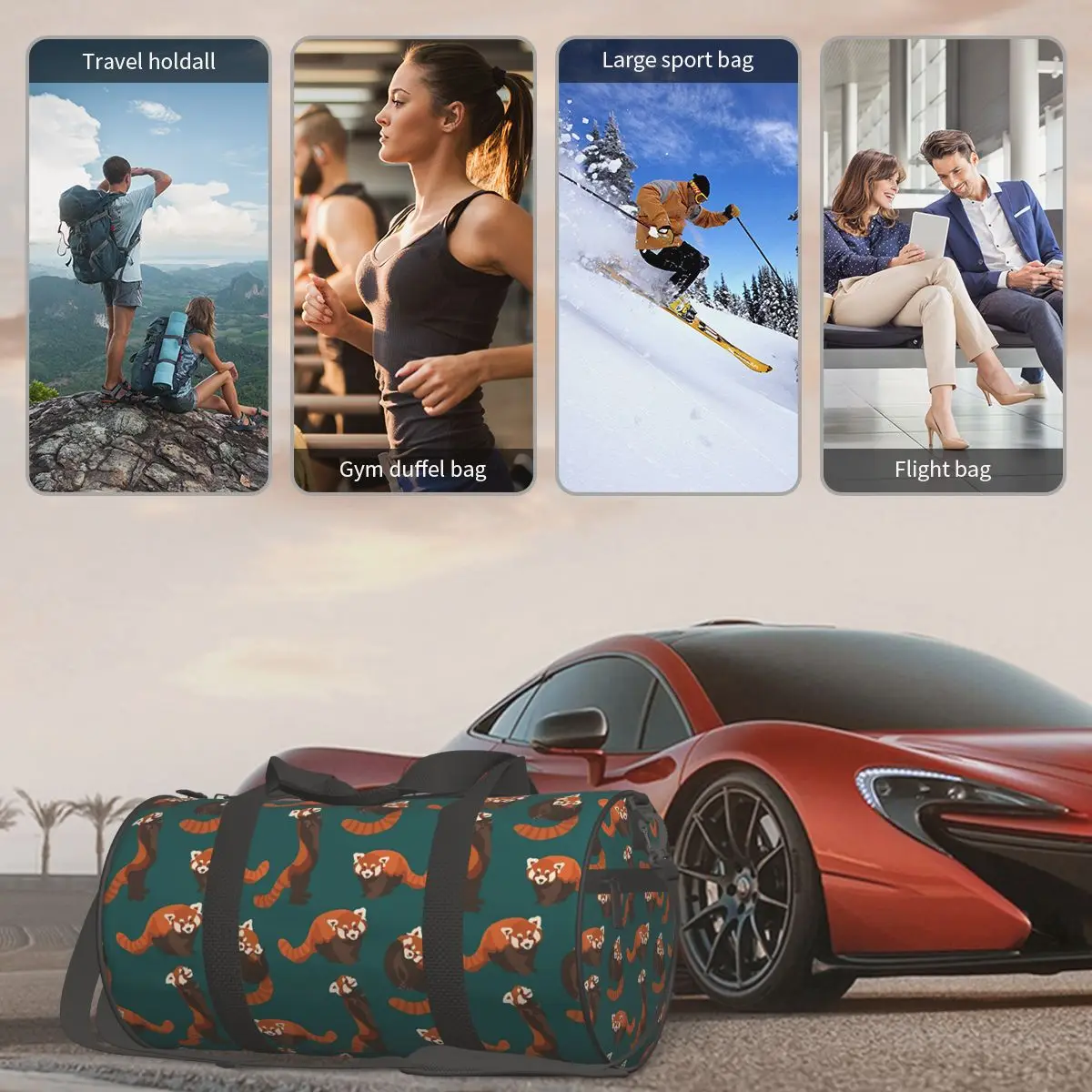 حقيبة رياضية كبيرة بنمط الباندا الأحمر متعددة الوظائف حقائب سفر واق من المطر وحقائب اللياقة البدنية #5