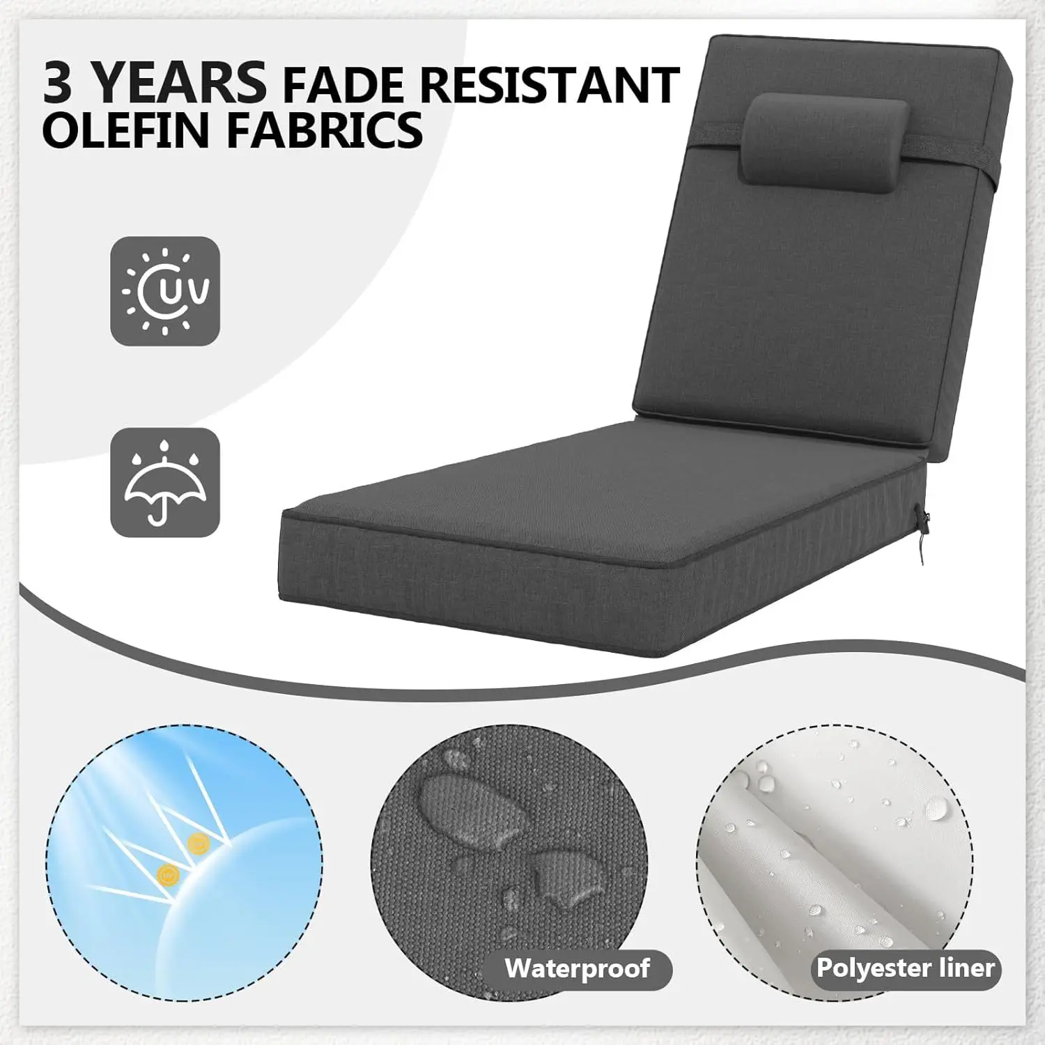 Outdoor lounge chair cushion with backrest A18 removable and washable waterproof and anti-fouling terrace chair cushion seat - view 3