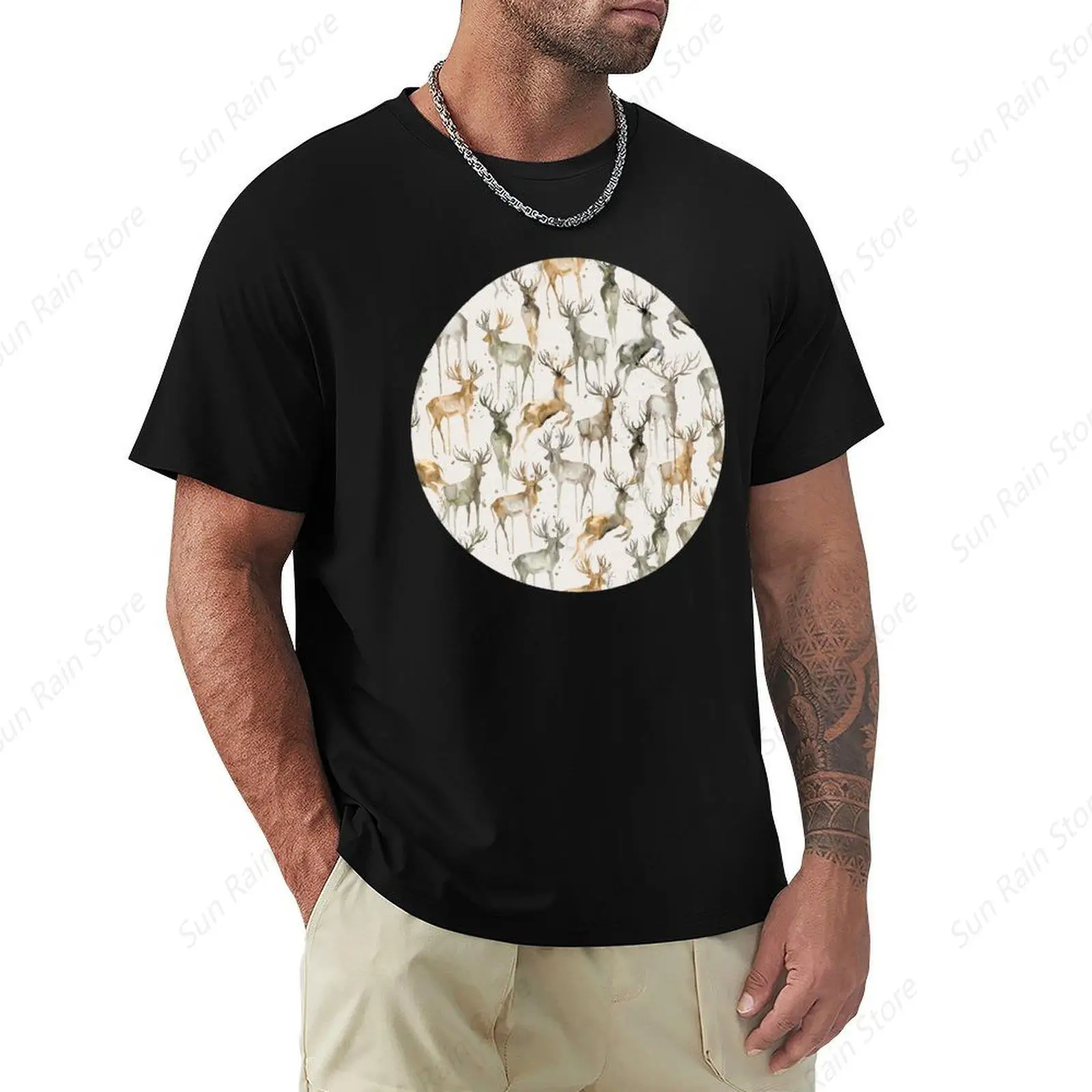 Artistic Reindeers Watercolor Golden Silver T-Shirt funnys quick-drying tshirts for men