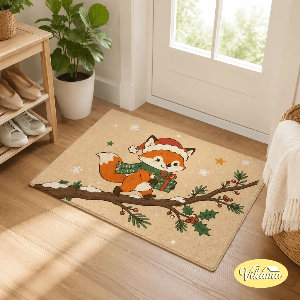 VIKAMA Retro Christmas Entry Door Floor Mat Easy To Clean Perfect For Hallway Bedroom And Bathroom Flannel Rug For Home Decor