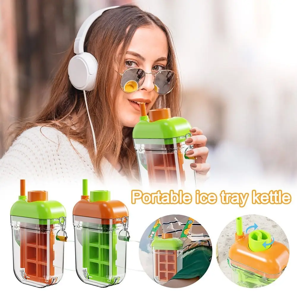 

Water Injection Ice Tray Mold Press Type Food Grade Silicone Ice Maker Bottle With Lid Reusable 2in1 Ice Cube Straw Cups Travel