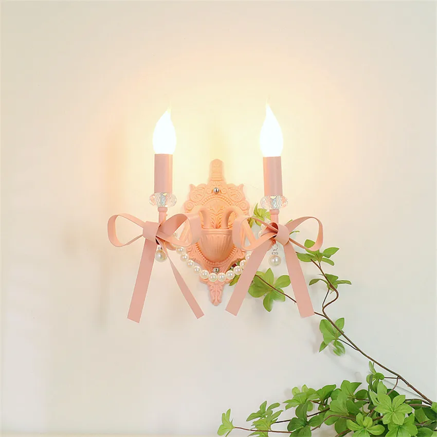 

Modern French Bedside Wall Ligths Bow Princess style Girl room Children's room Warm Romantic Creative pink Wall Lamps