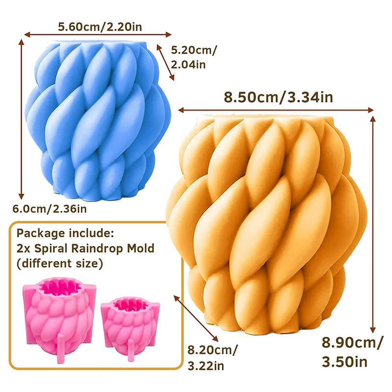 2PCS Modern Candle Mold 3D Geometric Silicone Resin Candle Mould Spiral Raindrop Unique Resin Epoxy Casting Mould