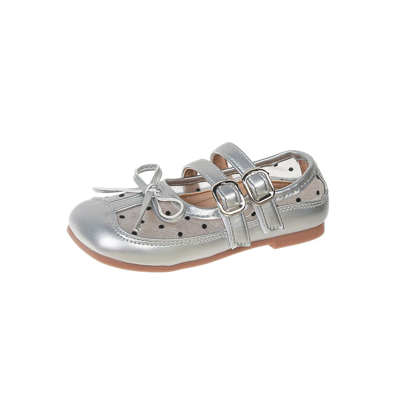 Summer Kids Mary Jane Shoes Girls Hollow Out Breathable Sandals Bow Knot Double Buckle Flat Soft Sole Princess Shoes For Party