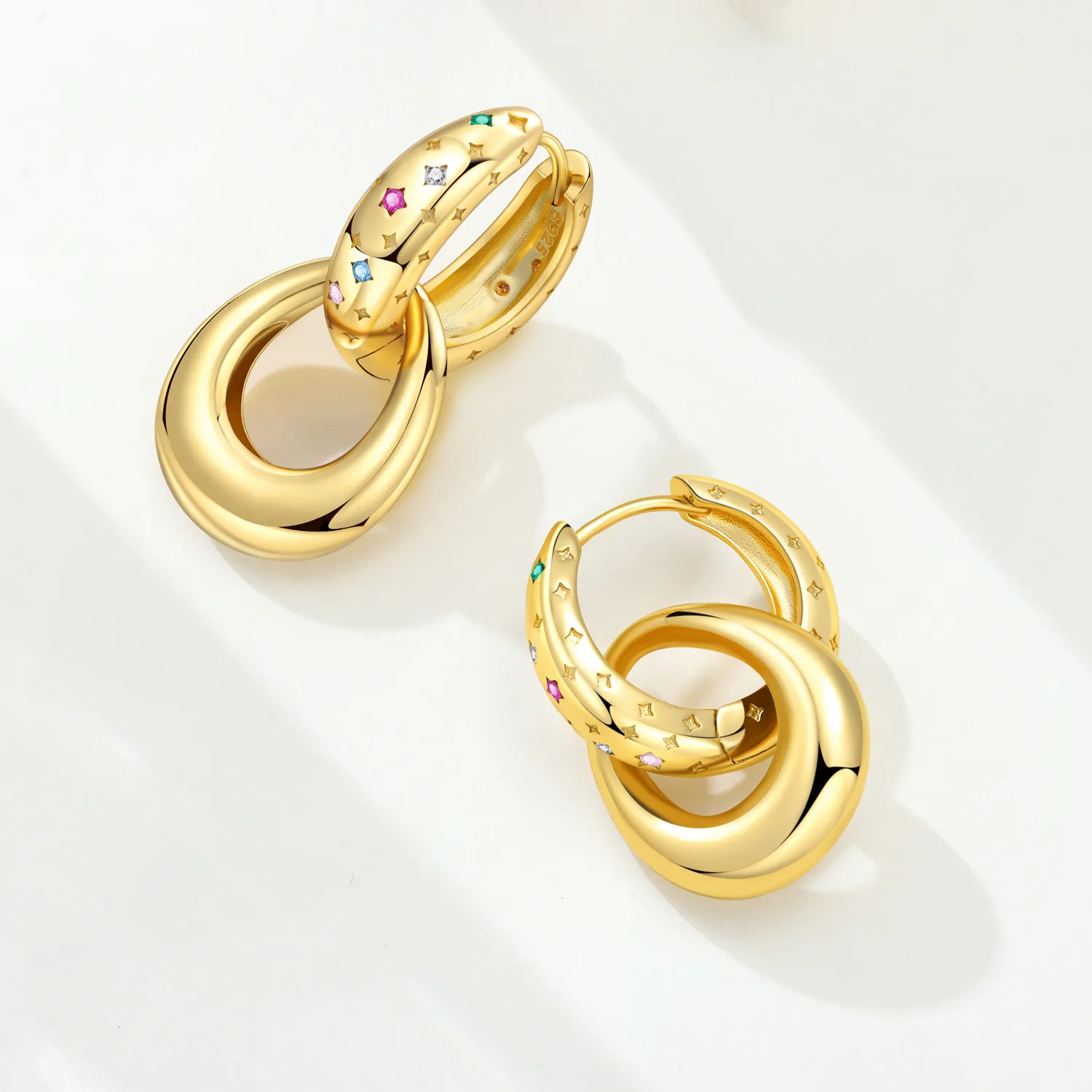 2026 Original 925 Sterling Silver Double Hoop Starlit Earrings Fashion 18K Gold Hoop Earrings for Women Piercing Jewelry Aretes