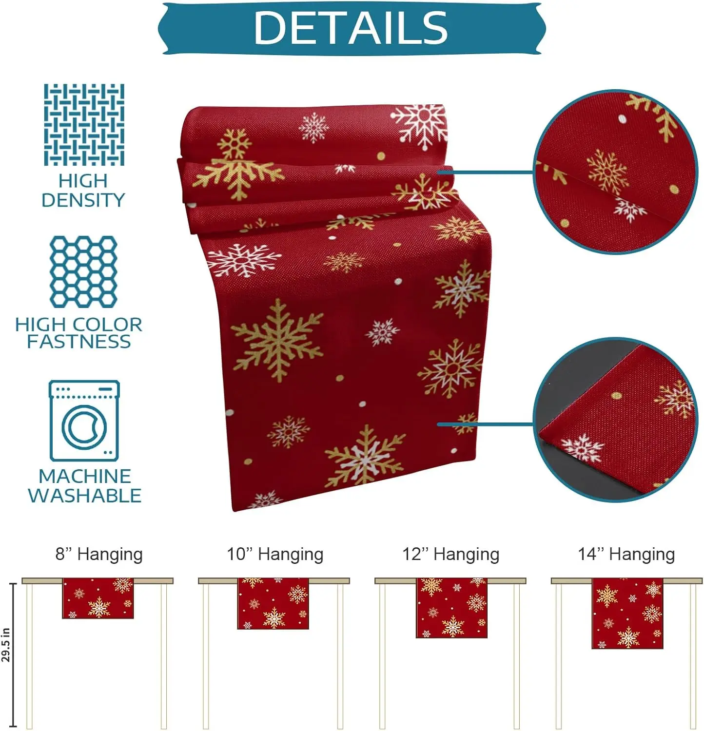 Christmas Gold Snowlfakes Linen Table Runner Holiday Party Decor Winter Xmas Kitchen Dining Table Runners Christmas Decorations