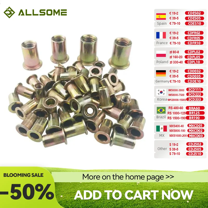 ALLSOME 300 Chiếc M3 M4 M5 M6 M8 M10 Đầu Đinh Tán Hạt Bộ Hạt Lắp Reveting Đa Kích Thước Đinh Tán Các Loại Hạt collocation Có Hộp HT2599