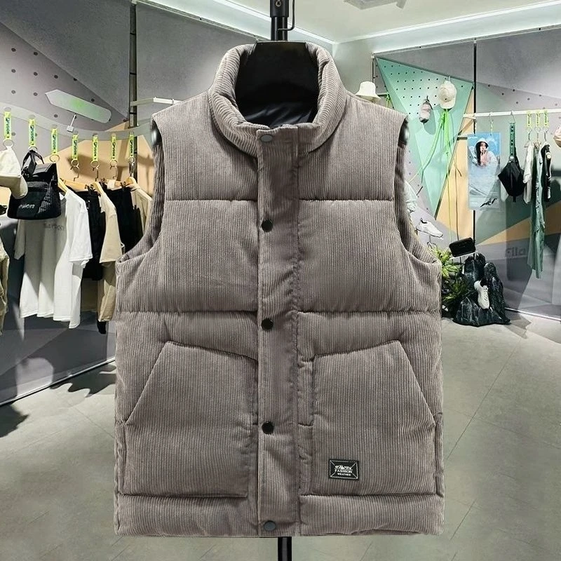 

Мужской зимний теплый хлопковый жилет с воротником, толстый вельветовый жилет, модная термослойная джинсовая куртка больших размеров, повседневная верхняя одежда