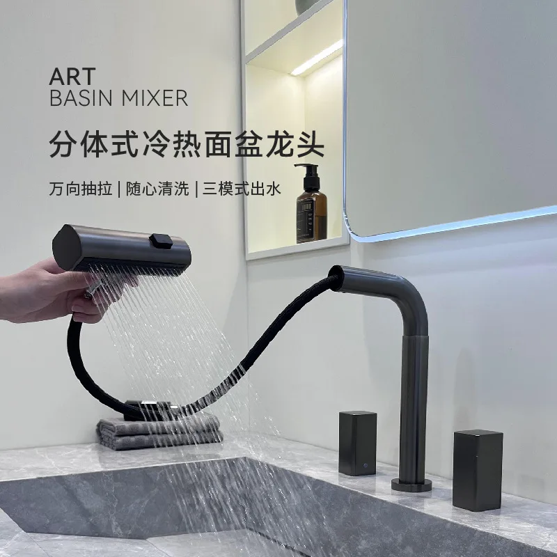 

8 Inch Widespread Bathroom Sink Faucet Deck Mounted 3 Hole Multifunctional Vanity Faucet Two Handle Hot and Cold Mixer Taps Gray