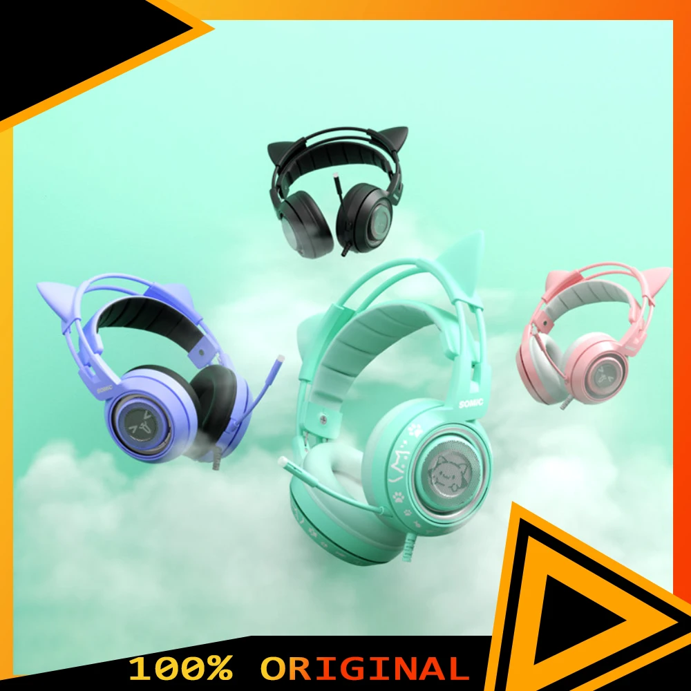 

Somic G951 Проводная гарнитура с кошачьими ушками, милые розовые игровые наушники 3,5 мм с шумоподавлением и микрофоном, компьютерная гарнитура для киберспорта для девочек