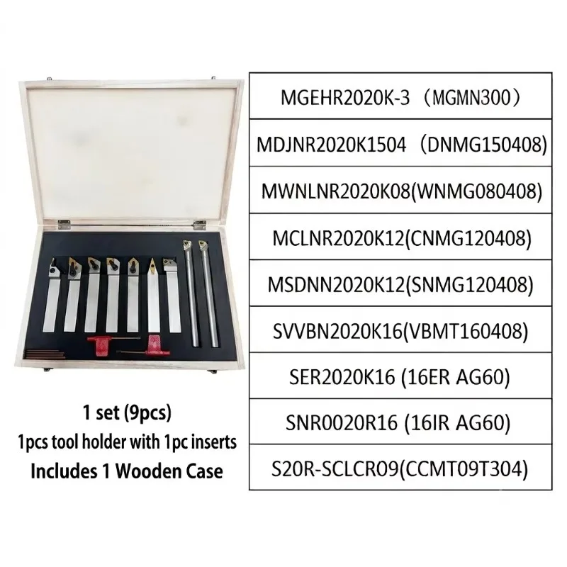 Mechanical Turning Tools Set Tool Holders Indexable Lathe Cutting Tools Insert 9pc Set Carbide Tungsten 16mm20mm25mm