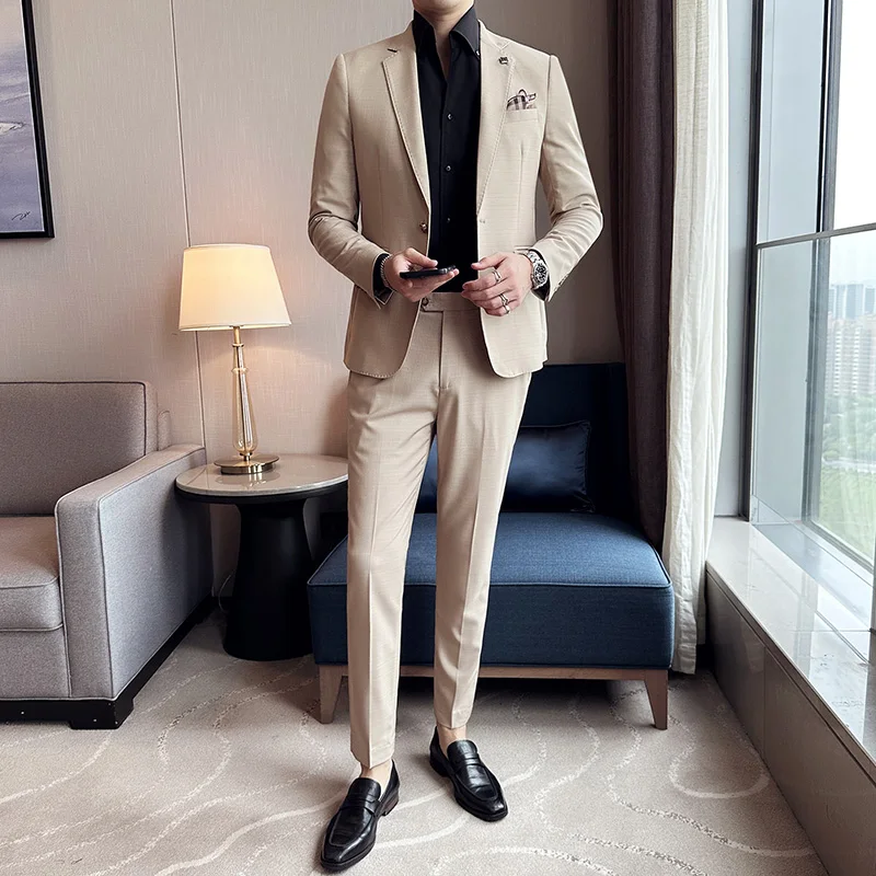 

The Main Promotion of The New Single-breasted Two-piece Gentlemen's Casual Loose Suit Dark Check Stripes Comfortable Clothing