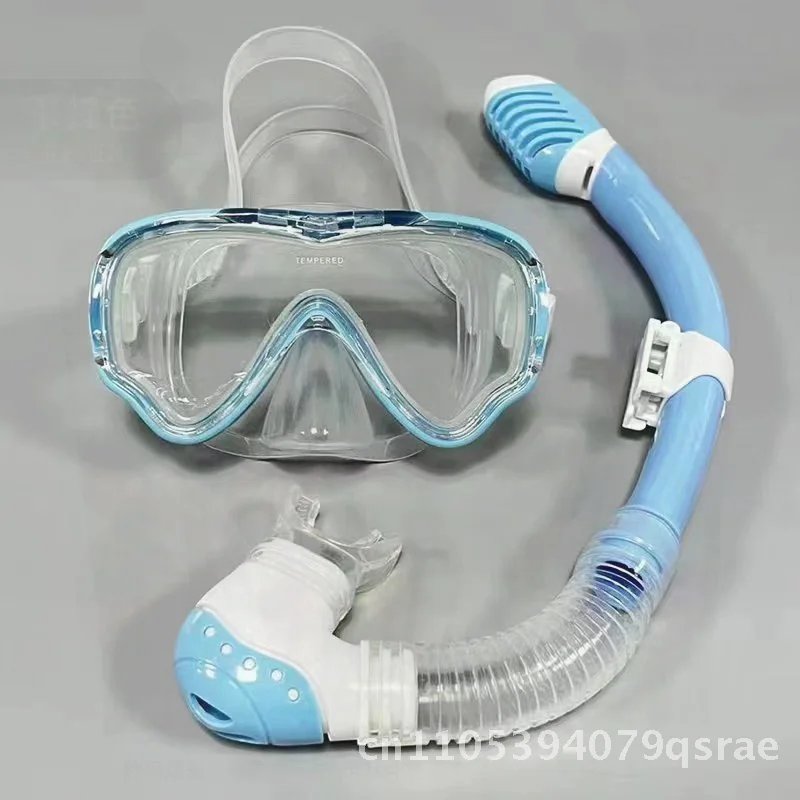 Gafas de buceo antivaho para niños, boquilla de silicona, máscara de natación con tubo de respiración, gafas para niños, azul claro