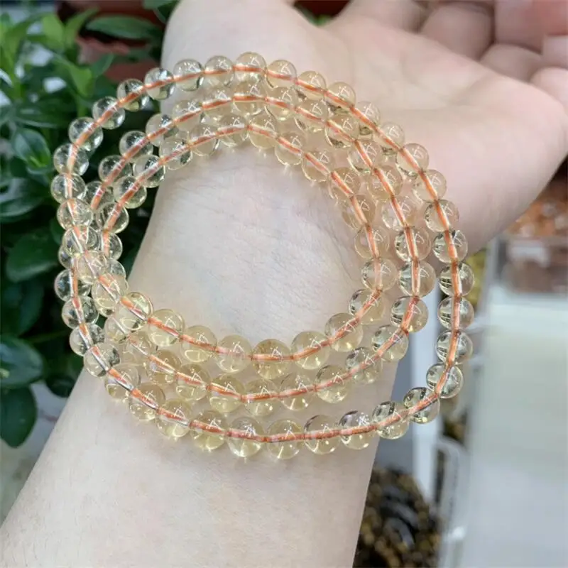 

6MM Natural Citrine Quartz Triple Circle Bracelet Gemstone Fashion Crystal Healing For Women Jewelry Wrist Gift 1PCS