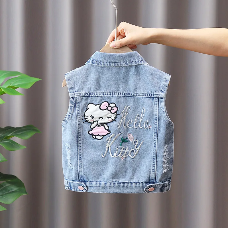 

Kids Clothes for Baby Girls Boys Cute Cartoon Hello Kitty Denim Waistcoat Toddler Girl Kawaii Denim Vest Children Vest Coat