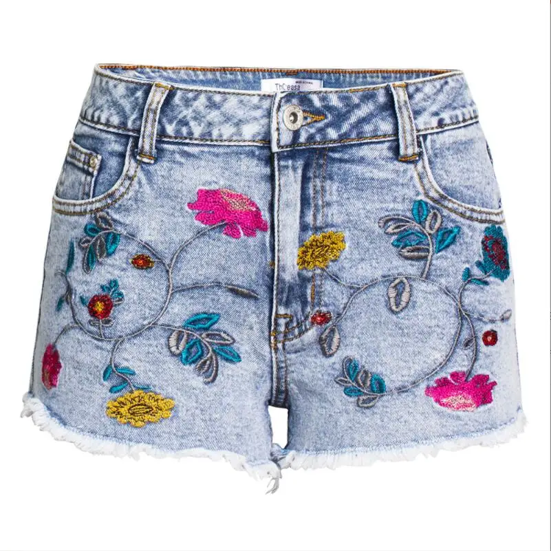 

Europe High Waisted Denim Shorts Women 3D Floral Embroidery Flower Slim Jeans Shorts Woman Casual Short Femme 2022 Summer w239